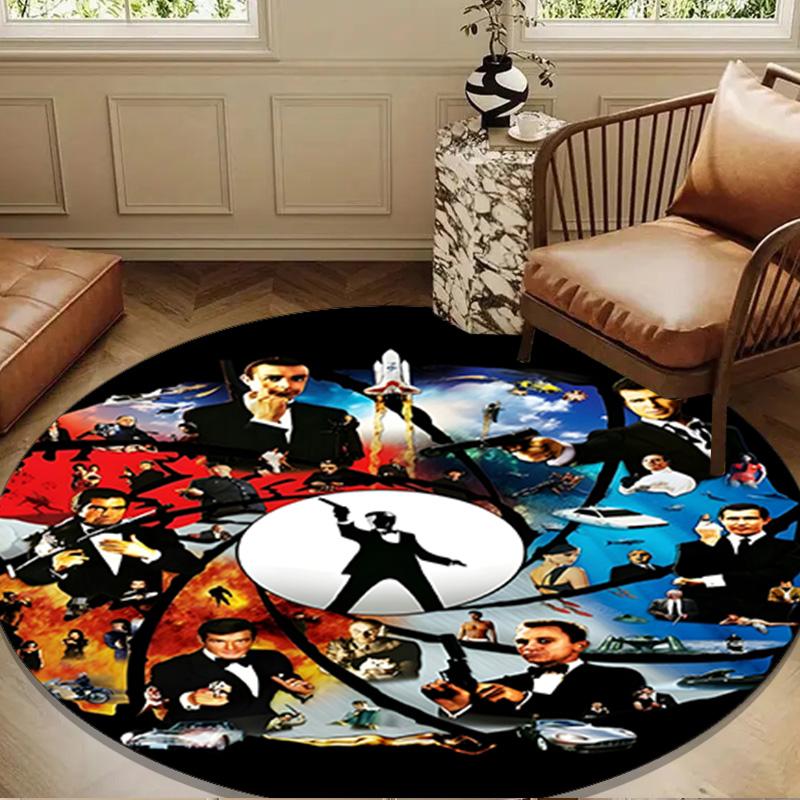 James Bond Movie Collage Round Mat, Anti-slip Circle Carpet Chair Rug For livingroom,Bedroom, Doormat Home Decor Gift Christmas Gifts