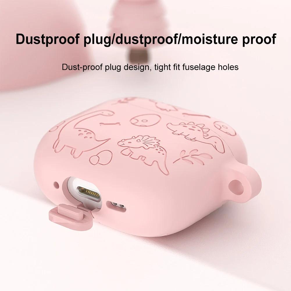 Custodia protettiva in silicone con moschettone con incisione a forma di fiore e dinosauro, custodia protettiva in silicone morbido per AirPods 4 Gen (2025)