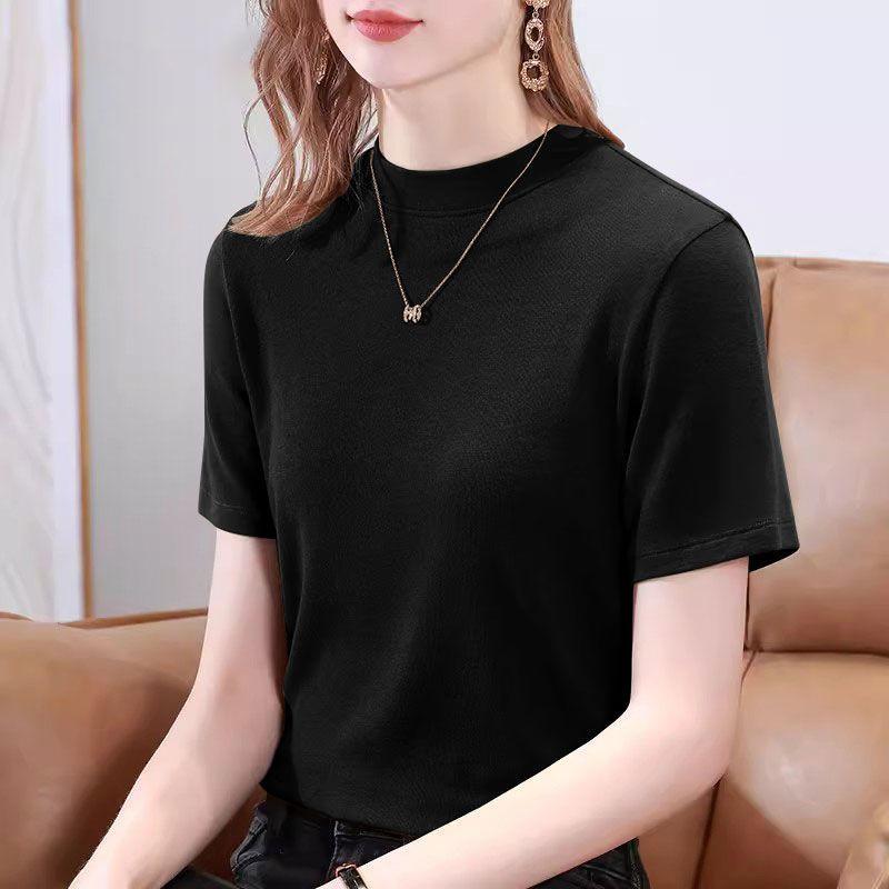 Womens Casual Solid Color Mock Neck Short Sleeve T Shirt