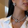 Exquisite Flower Choker Necklace Earrings Set for Women Rhinestone Bride Wedding Collar Jewelry Set Fashion Party Daily Gifts
