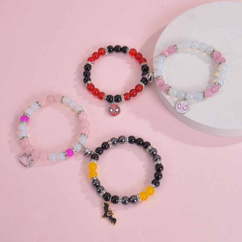 Spider Kitty Cat Pendant Couple Bracelet, Crystal Cat Eye Stone Magnet Attraction Bracelet, Christmas Gift, Stocking Stuffers, Valentine's Day Gift