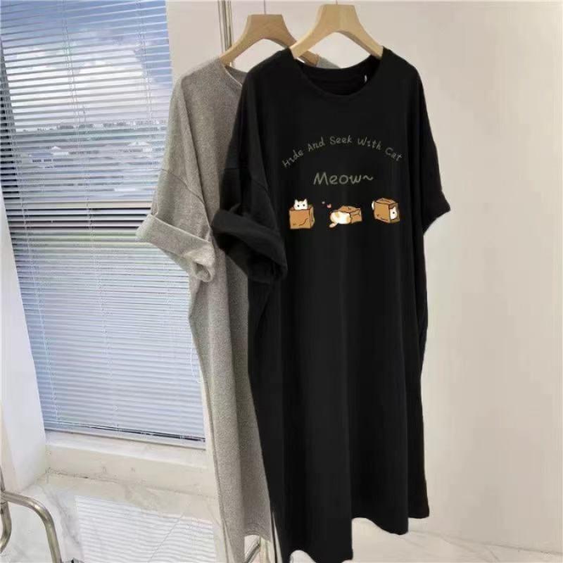 

Повседневное платье Лето Свободный пояс-покрытиепрямой футболка ПлатьеРазрез Длинное платье M чёрный