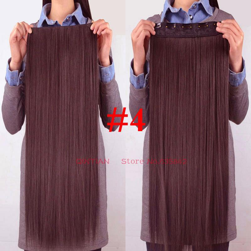 Cabello Liso 5 Clips Extensión de Cabello de Una Pieza Sintético Color Negro Marrón Postizos para Mujer para Uso Diario