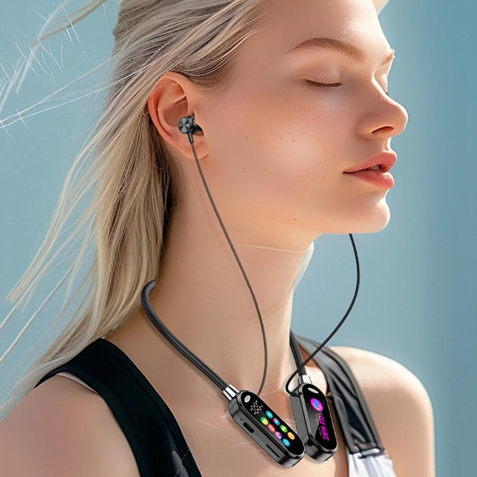 Color Screen Wireless Bluetooth 5.4 Earphones Neckband Headphones HiFi Stereo Headsets Noise Reduction Earbuds