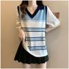 Striped Women's T-shirts Loose V-neck Contrasting Color Woman Short Sleeved Top Summer Casual Fashionable Ladies Pullover New Trend Tees
