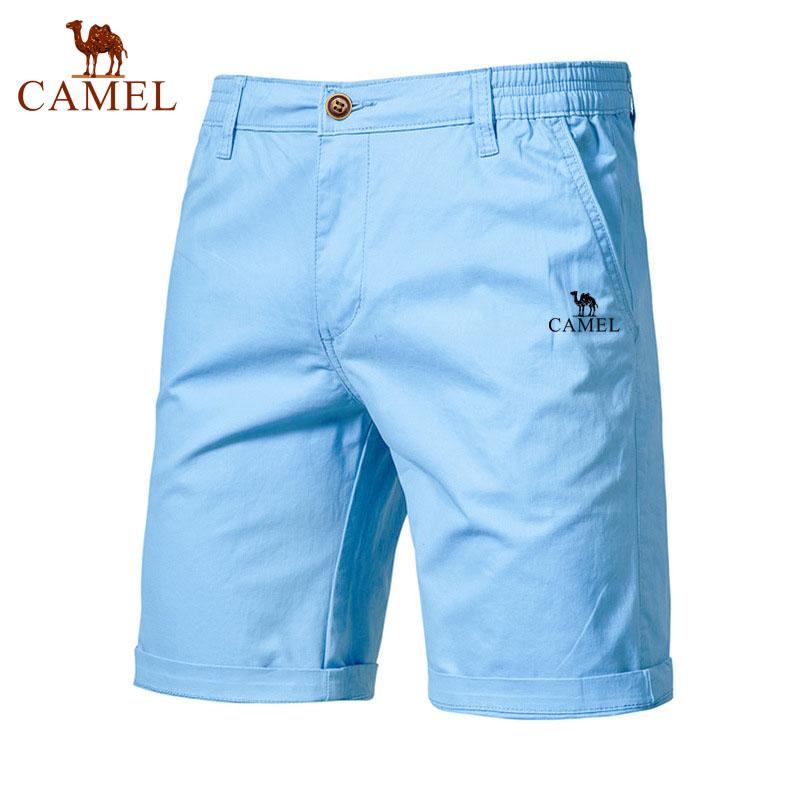 Camel Sommer Broderte Bomull Ensfargede Shorts for Menn Høy Kvalitet Casual Business Sosial Elastisk Midje Badeshorts