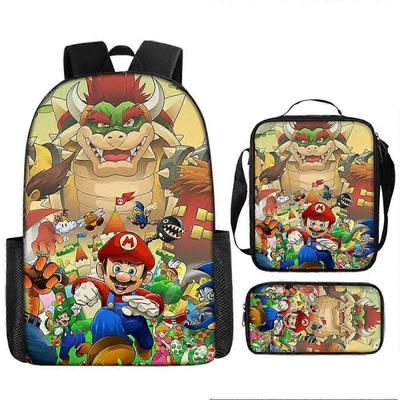 New Mario Cartoon Backpack Primary and Secondary School School Bag Backpack Three-piece Set Shoulder Bag Pen Bag 23 -NMAOV