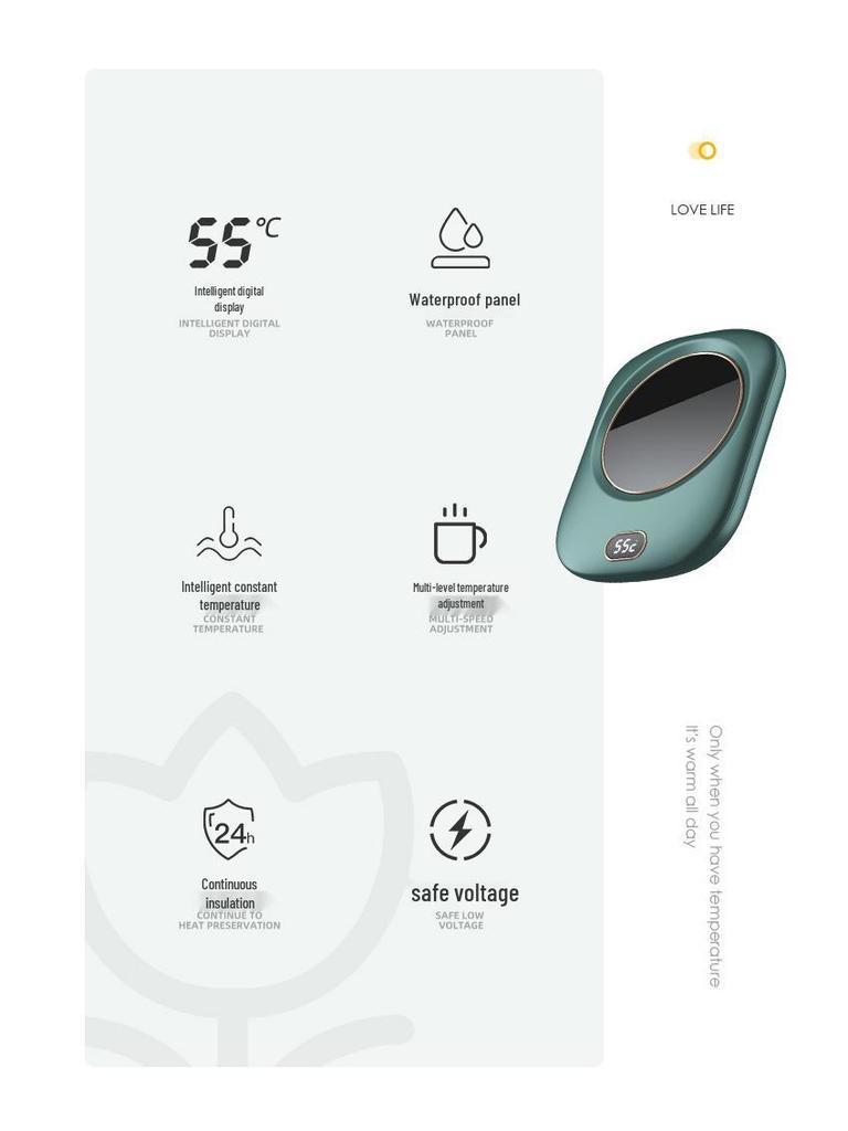 USB Adjustable Temperature Heating Coaster Set - 55°C Warm Cup Insulation Pad Gift