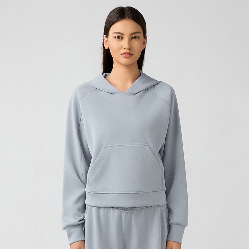 Spring and Autumn Yoga Clothes Cover Up Women Loose Short Pullover Casual Hood Air Layer Hoodie Outerwear Running Top