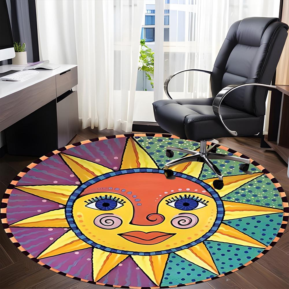 1pc Sun Mandala Carpet, Round Non Slip Durable Large Size Office Carpet, Suitable for Office