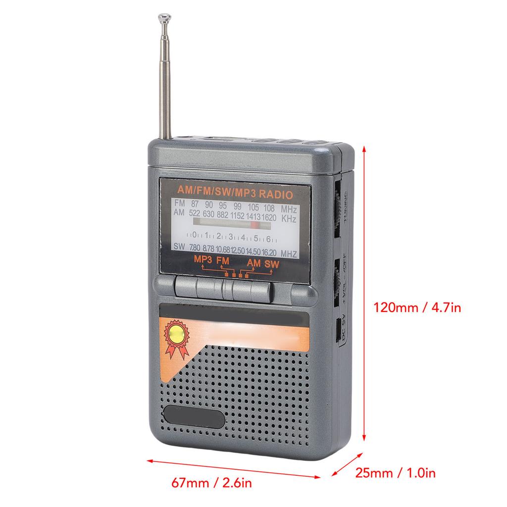 FM MW SW Radio Battery Operated Portable Radio MP3 Player Excellent Reception Sound Seniors Radio with Card Slot for Home Outdoor Use