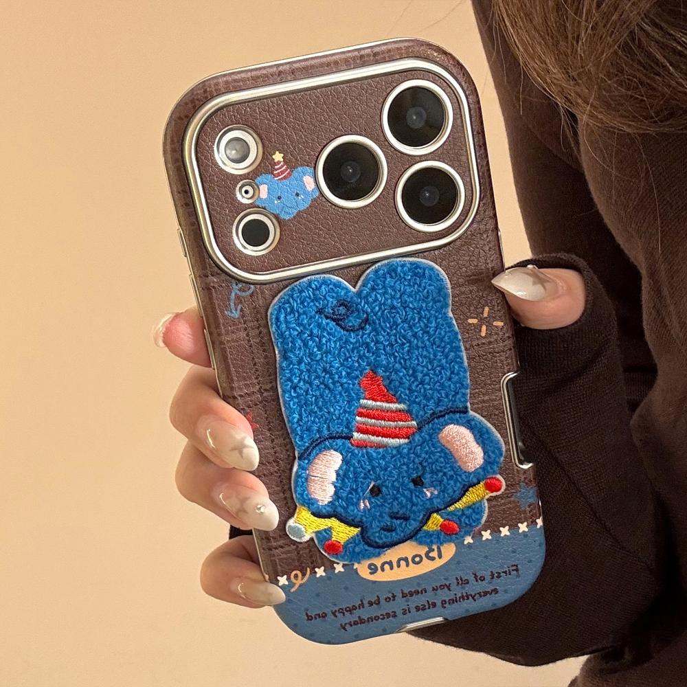 Suitable for Autumn and Winter Iphone17promax Apple 16 Mobile Phone Case 15 Plush Cartoon Animals 13 Leather Mobile Phone Case