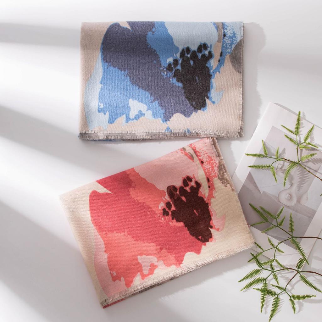 Printed Faux Cashmere Scarf for Women  A High End Plant and Floral Warm Shawl  A Fashionable Commuting Neck Protection and Cold Proof Scarf