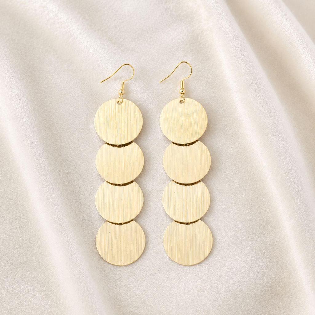 European and American Multi-Layer Hollow Metal Geometric Tassel Earrings