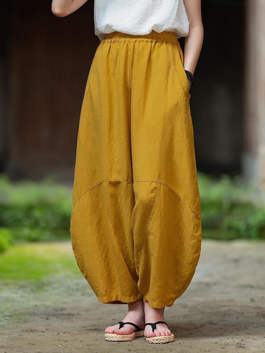 

Women s Summer Retro Zen Linen Lantern Pants for Meditation & Exercise One Size
