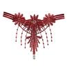 Women G-string Flower Embroidery Tassel Solid Color Hollow Out Faux Pearl Decor Spaghetti