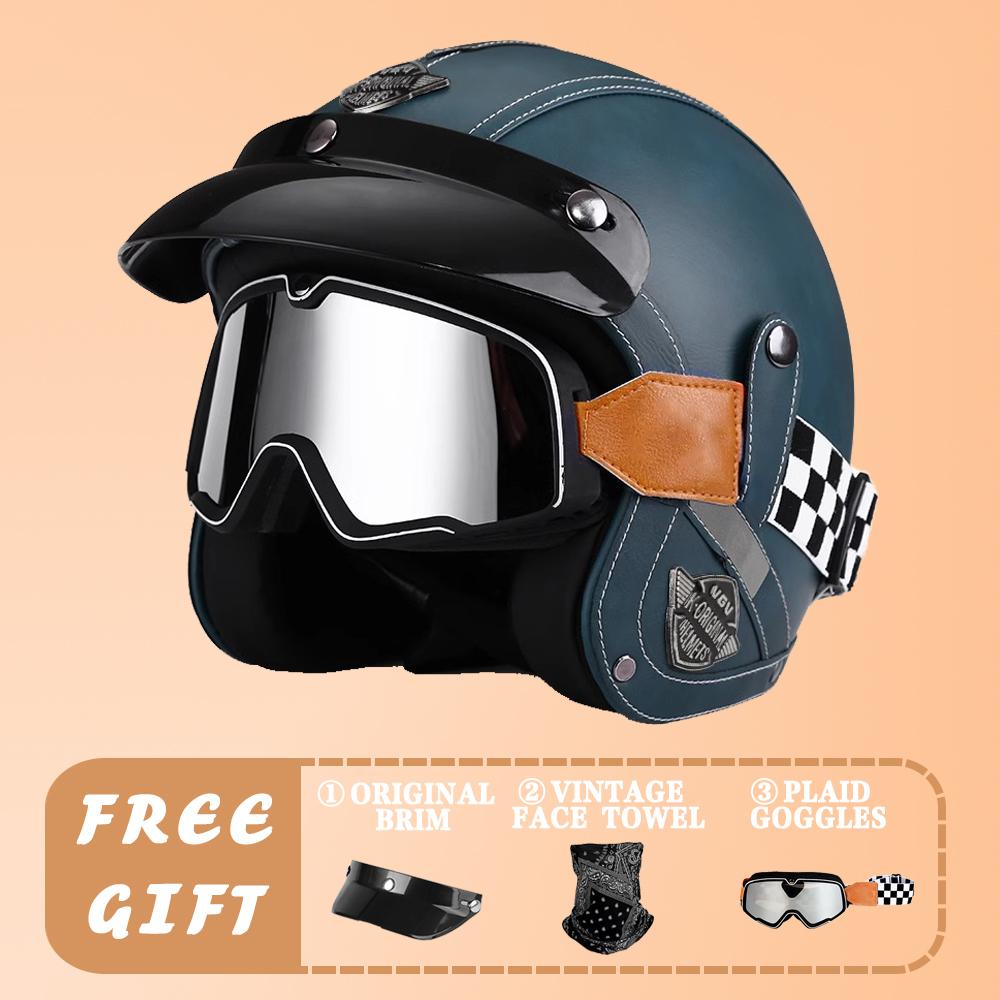VGV Motorcycle Helmet DOT Certification Motorcycle Lightweight Four Seasons Street Helmet Three Quarters Vintage Half Helmet