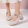 New Girls Crystal Shoes Beef Tendon Soft Sole Non-slip Girls Student Shoes Four Seasons Older Children's Shoes Buckle Sequined Princess Shoes