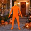 Soft Stretchy Bodysuit Face Open Halloween Costume, Unisex Full Body Orange with Beard Classic Cosplay Eyebrows for Men Women, Adult Jumpsuit