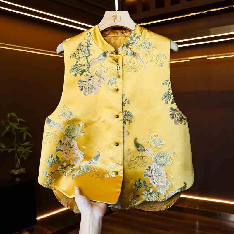 

Антикварный жилет высокого класса женский китайский топ женский жилет атмосферный новый желтый верхняя одежда 3XL (recommended 138-75kg) жёлтый