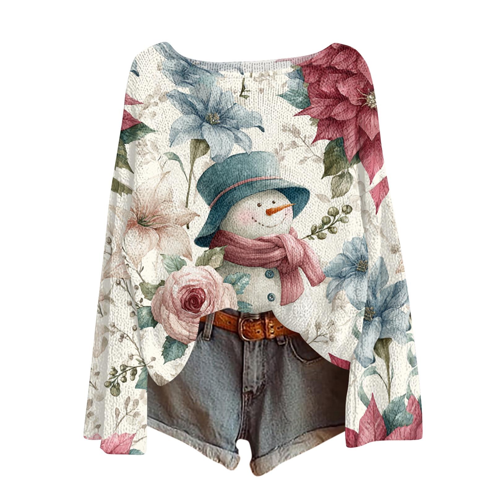 

Womens Fall Sweaters Long Sleeve Print Tops Pullover Sweaters Loose Dressy Casual Basic Clothes XL