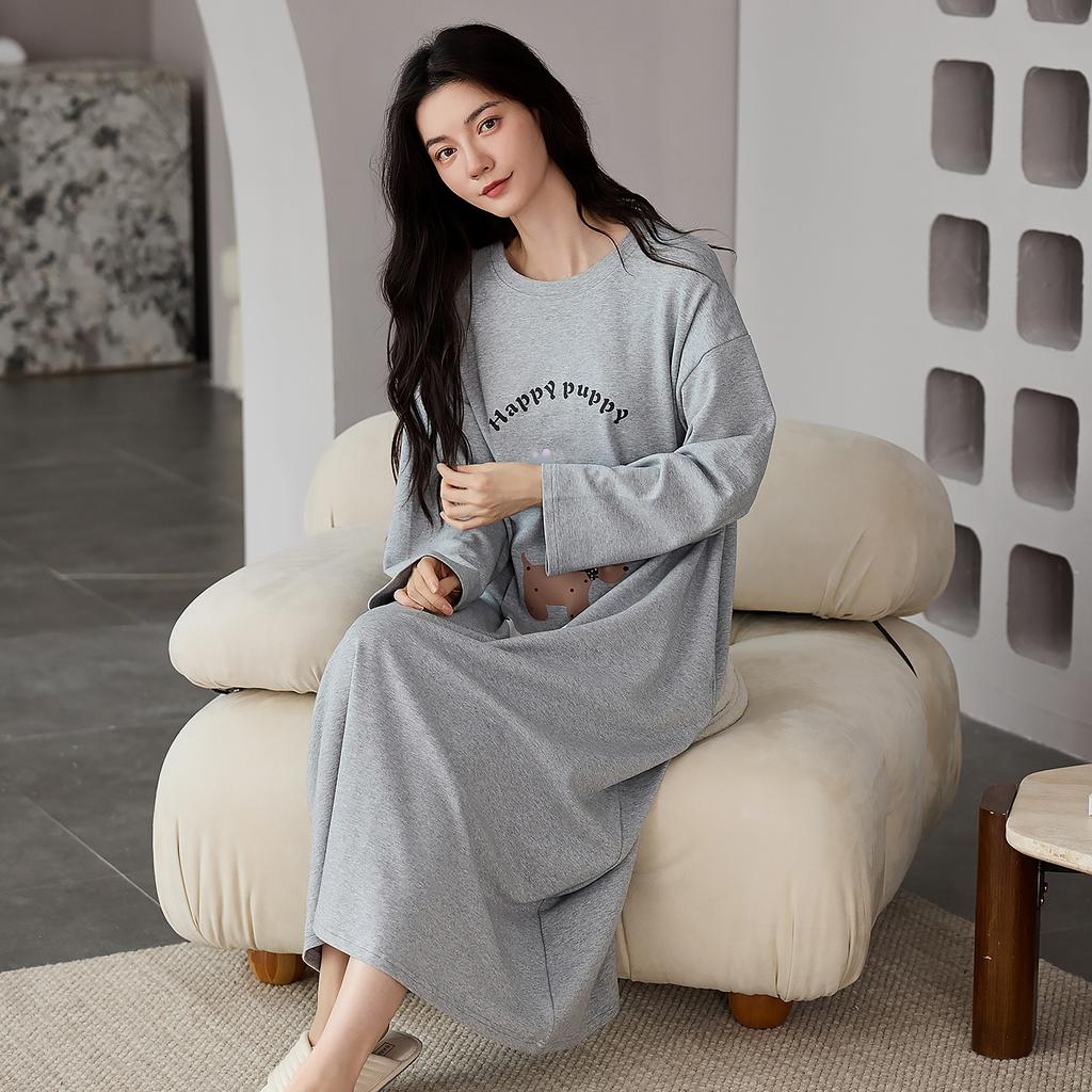 Pyjamas Damen Herbst Reine Baumwolle Frühling und Herbst Langärmelig Niedlich Cartoon Mittel und Lang Loungewear Pyjamas Rock