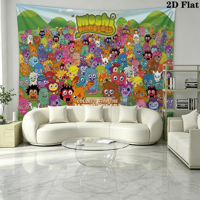 Moshi Monsters Wall Tapestry Aesthetic Wall Hanging Printed Fabric Blanket Decorative Tapestries for Bedroom Living Room Home Decor