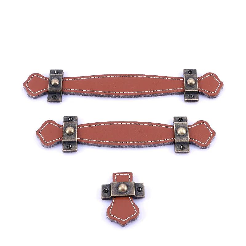 Leather furniture Knobs Soft Leather Handle And Knobs Furniture Cabinet Drawer Chest Suitcase Trunk Box Case Handle With Screws