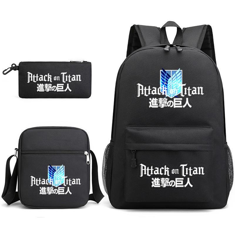 3 Piece School Backpack Set for Students Large Capacity Oxford Cloth Schoolbag with Shoulder Strap and Pencil Case