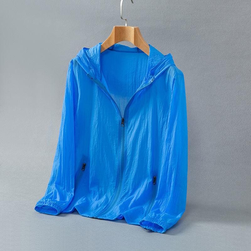 New Summer Thin Breathable Ice Silk Sunscreen Clothing Simple Solid Color Casual Loose Hooded Long Sleeved Coat for Men