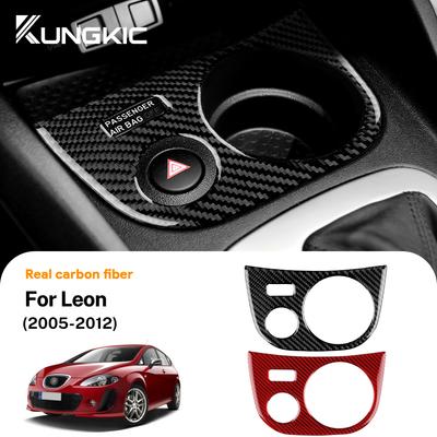 Real Soft Carbon Fiber For Leon MK2 1P 2005 2006 2007 2008 2009 2010 2011 2012 Car Cup Holder Panel Sticker Accessories