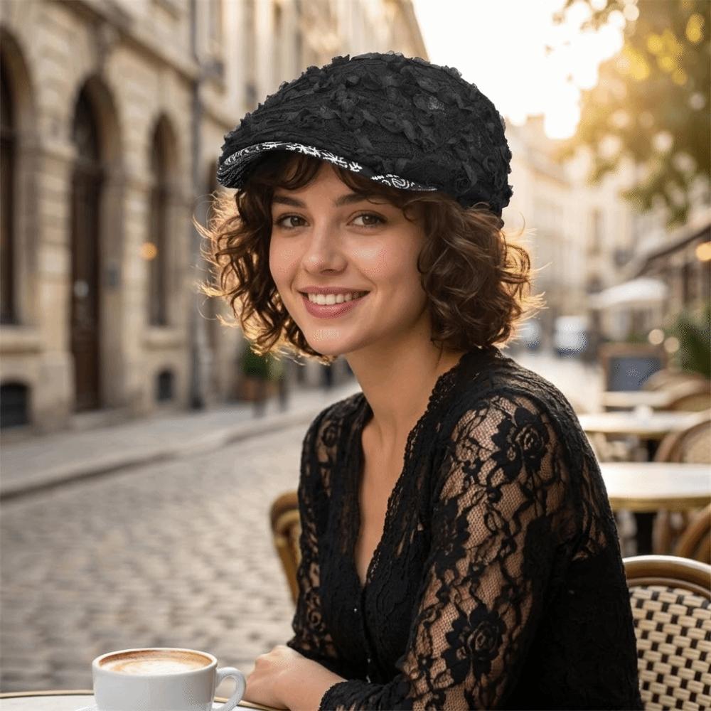 Sweet Lace Mesh Cap Breathable Floral Artist Painter Hat Fashion Duck Tongue Hat Women