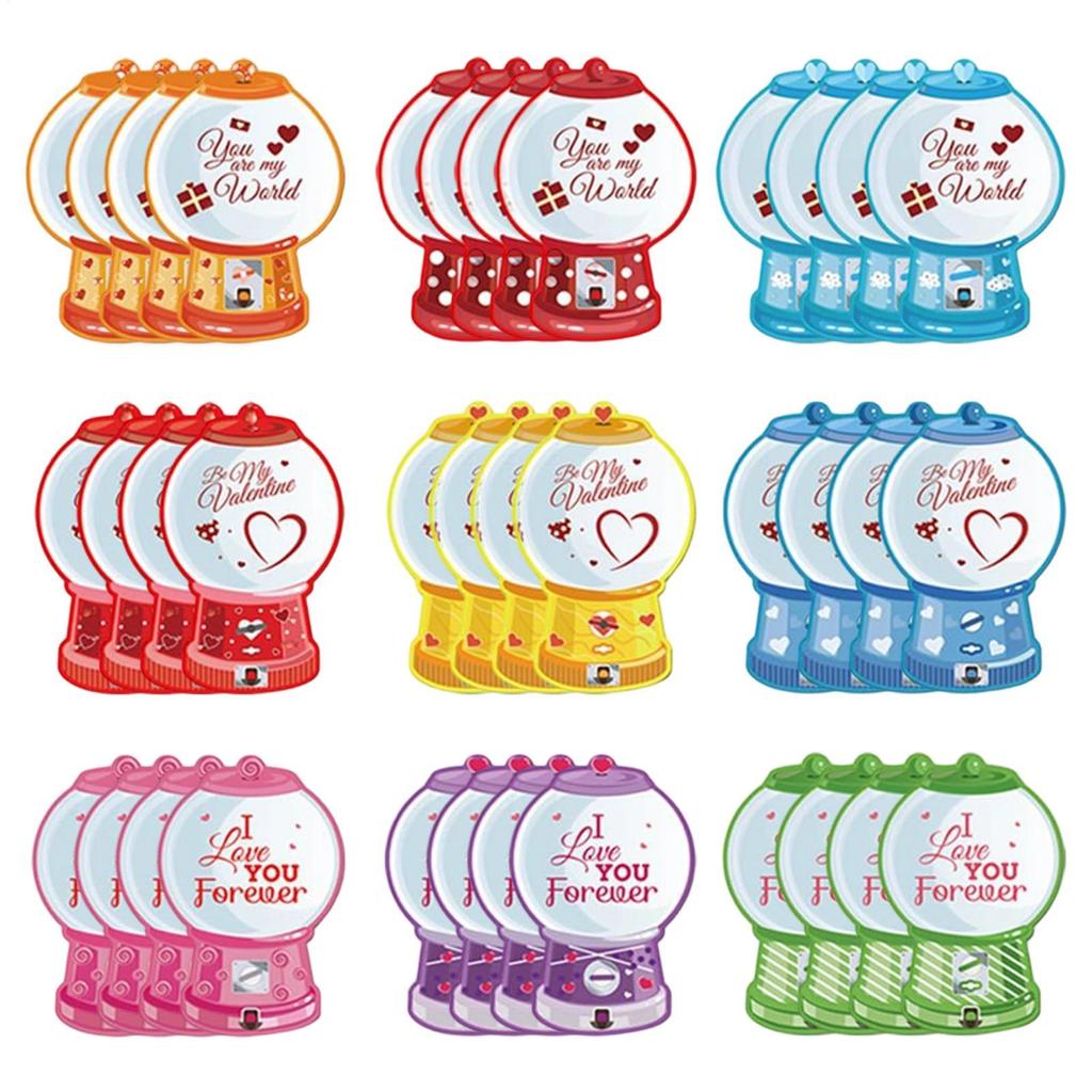 36 Pack/set Valentines Candy Card Gumball Machine Treat Holder Cards Valentine Gifts Exchange Card Holiday Party Supplies