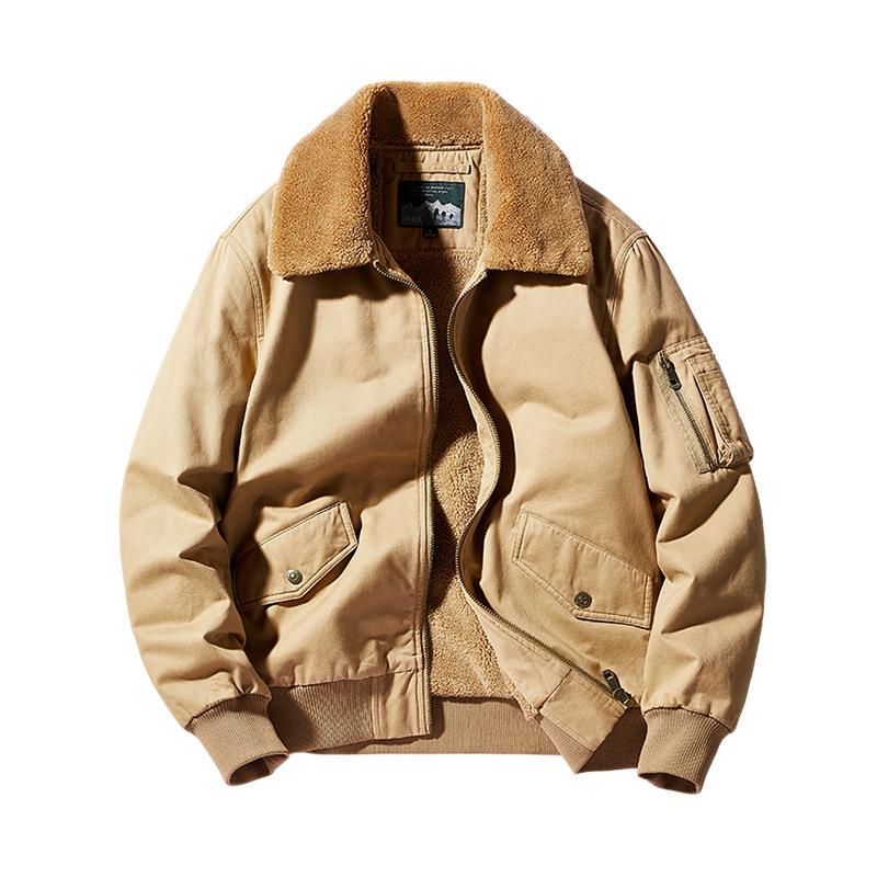 Men’s Autumn Winter Cotton Pilot Jacket – Thickened Velvet-Lined Warm Outerwear XL хаки