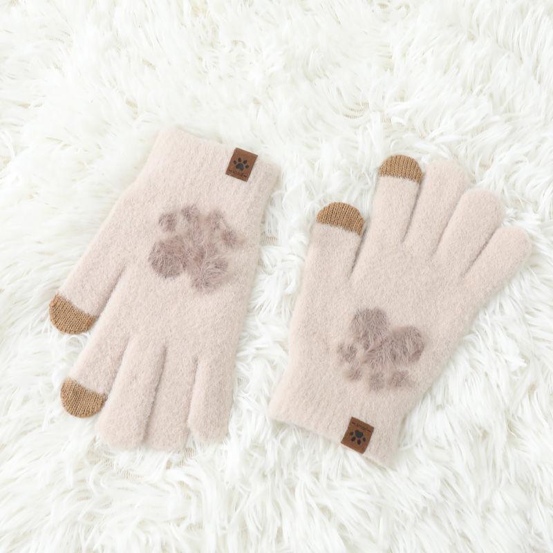 Gloves women's new winter thickened warm winter cute student cycling driving cold wool gloves