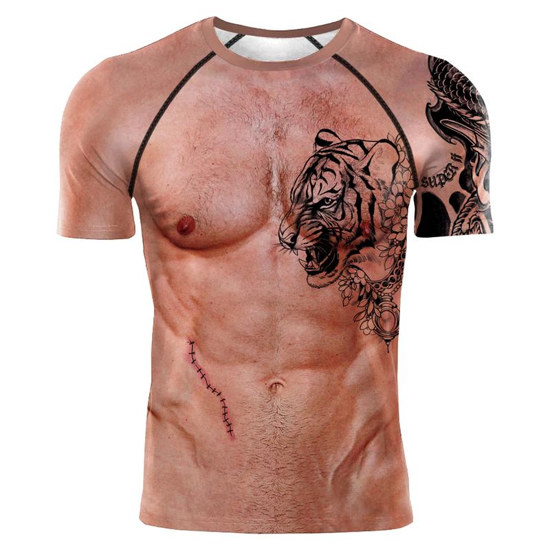 

Summer Funny Pseudomuscle Pattern Printed Kids T-Shirt For Boy Clothes Cosplay Short Sleeve Tops Casual Fashion Girl T-shirt 100