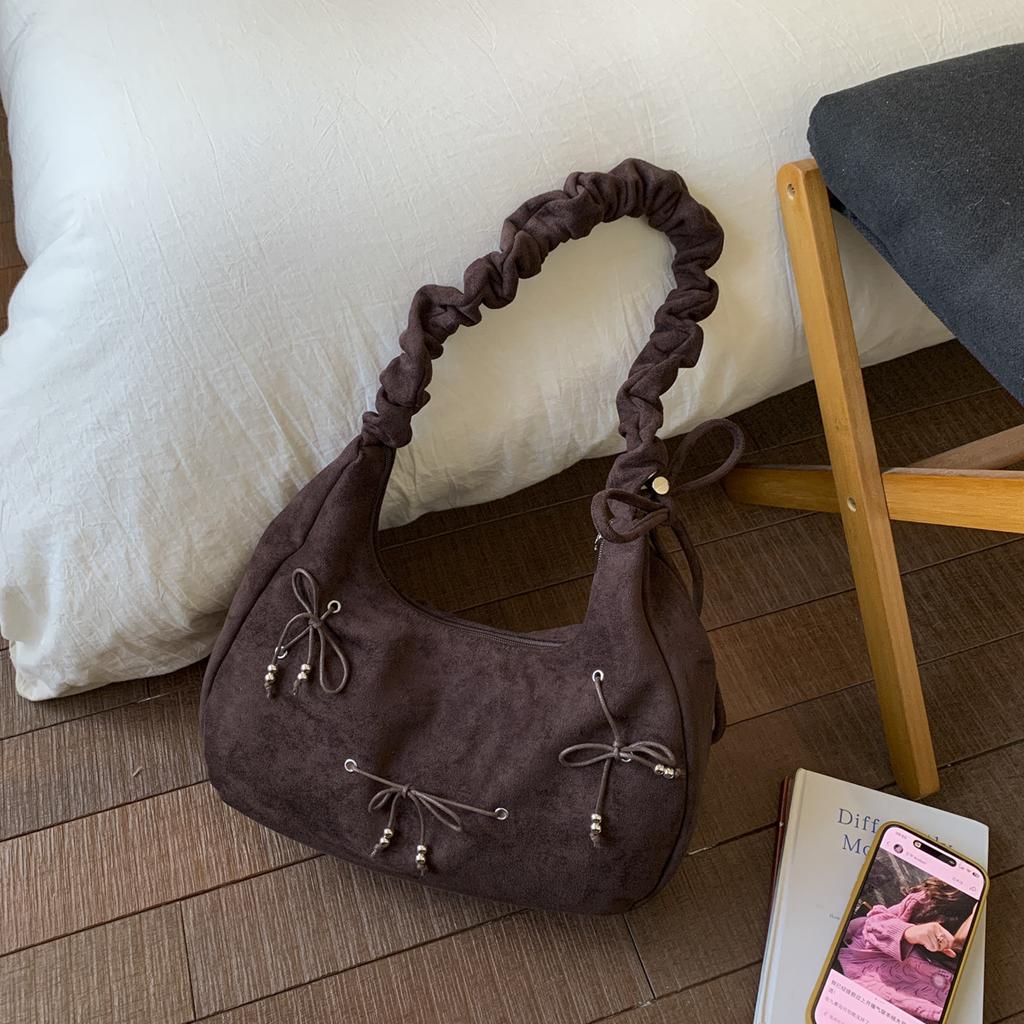 Suede Matte Bag Women's New Large-capacity Bow Shoulder Messenger Bag Niche Design Underarm Bag
