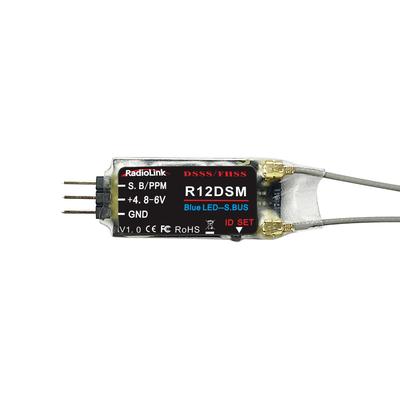 Radiolink R12DSM Receiver, 2.4GHz RC 12-Channel SBUSPPM Receiver, 4000M Long-Range Control, for Mini FPV Racing DronesQuadcopters, Compatible with