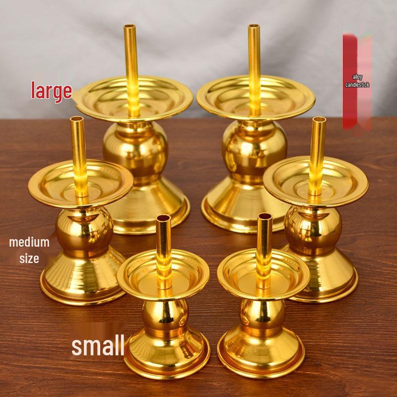 Bamboo and Alloy Candle Holder for Worship - Insertable Stand for Buddha or God