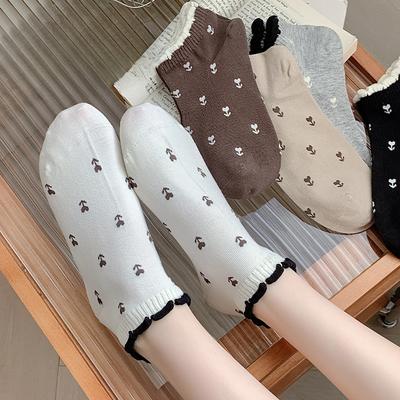 Female Summer Thin Lovely Flower Boneless Do Not Drop with Boat Socks