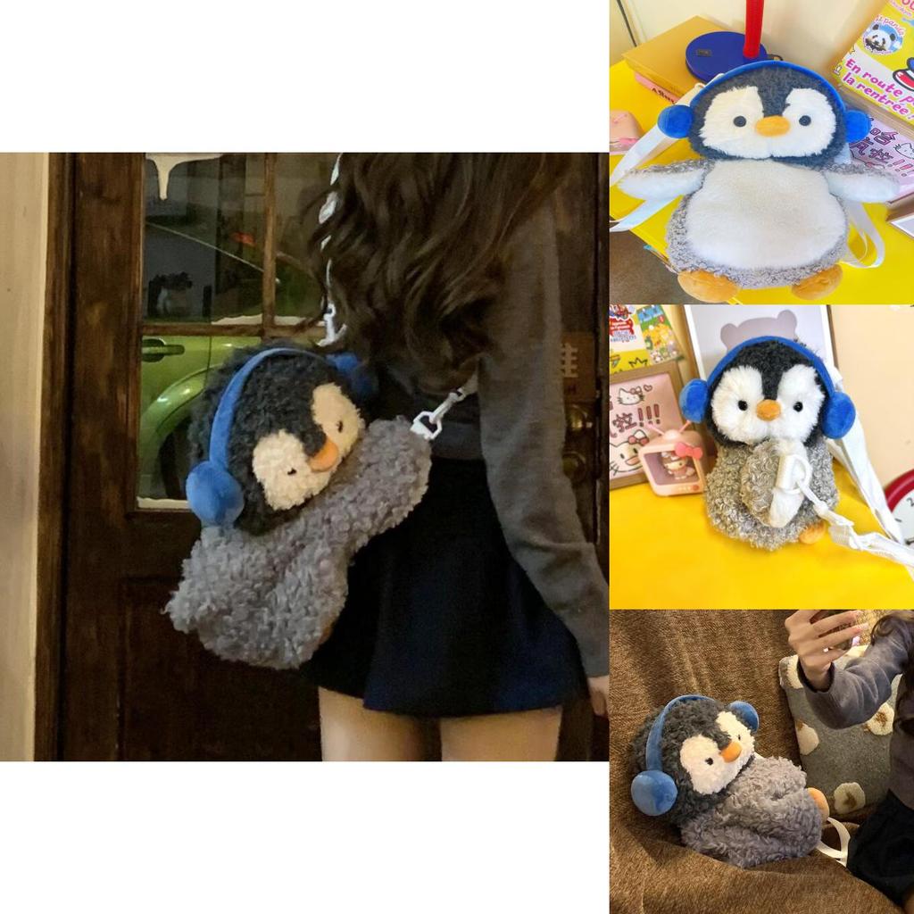 Little Penguin Plush Crossbody Bag With Zipper Closure For Kids Daily Use