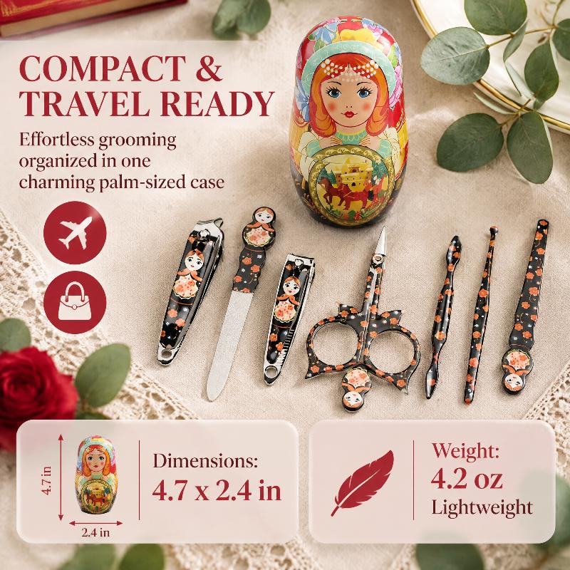 7Pcs Nail Tools Nail Clipper Set Russian Nesting Doll Style Nail Clipper Kit Manicure Nail Polishing Shaping Trimming Tool