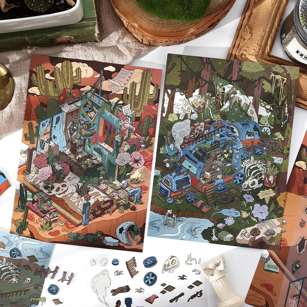 2.8D Landschafts-Scrapbooking-Aufkleber Miniatur-Hütten-Szene Stapel-Kleb-Handkonto-Schreibwaren Geschenk für Kind Kind