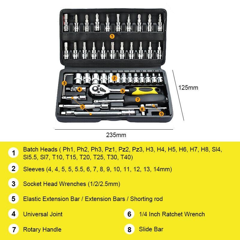 Replacement Car Tool Set Accessories Auto 46pcs Kit Spanner Slider Wrenches