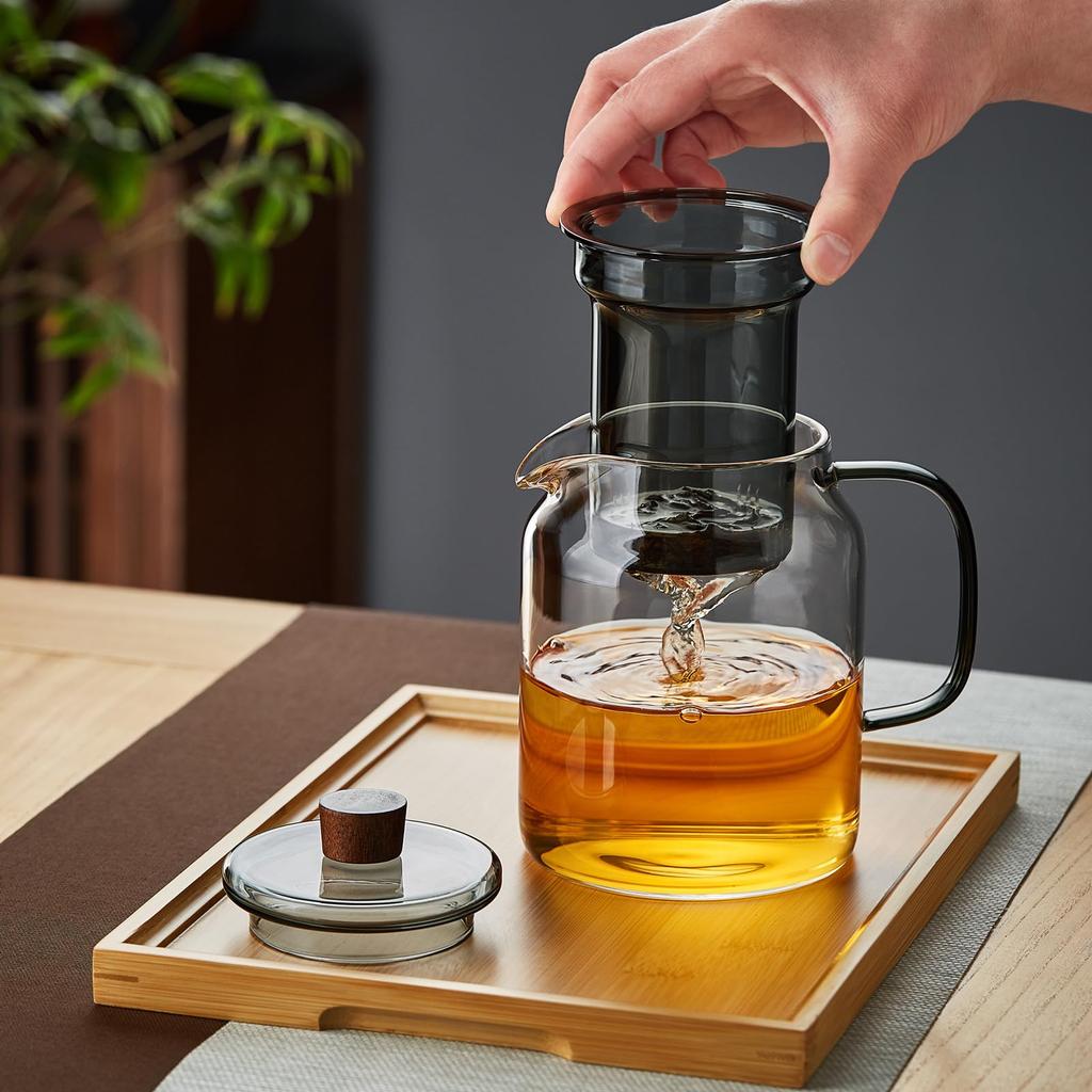Pokaro Tea Heat-Resistant Glass Teapot, 1000ml Full Capacity, Stovetop-Safe, Microwave-Safe, 170°C160°F, Suitable for Jujube Tea, Chinese Tea,