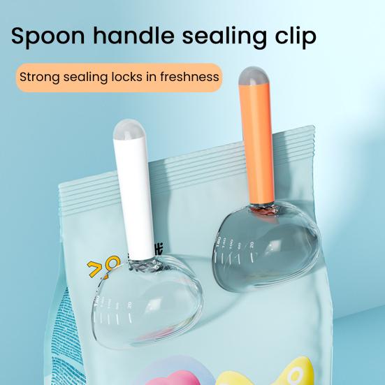 

Совок для корму для собак Багатоцільова пластикова мірна чашка для корму для домашніх тварин з довгою ручкою 2-в-1 Затискач для герметизації для корму для собак, котів, птахів синій