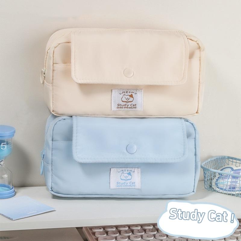 Study Cat Pencil Bag Pen Case Cartoon Meow Kitties Flip Cover Storage Pouch for Stationery School A7714