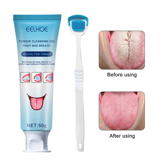 50g/Set Tongue Cleaner Simple Operation Ergonomics Handle Portable Tongue Cleansing Gel Brush for Unisex