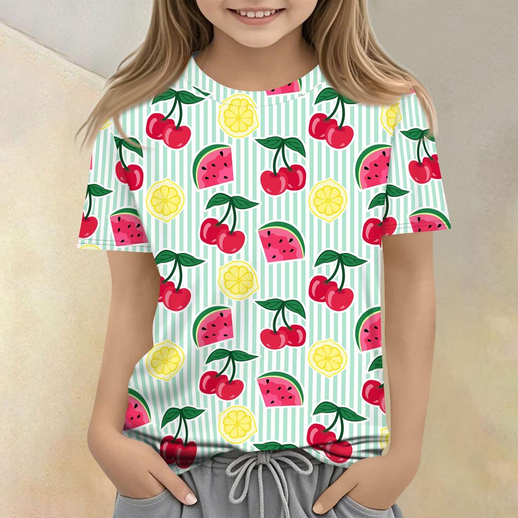 Children's Printed Round Neck Short Sleeved Casual T-shirt