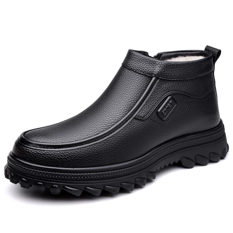 2024 zima nové tatínkovské vysoké bavlněné boty pánské kožené šněrovací termální sněhule zipové nožní bavlněné boty 6308